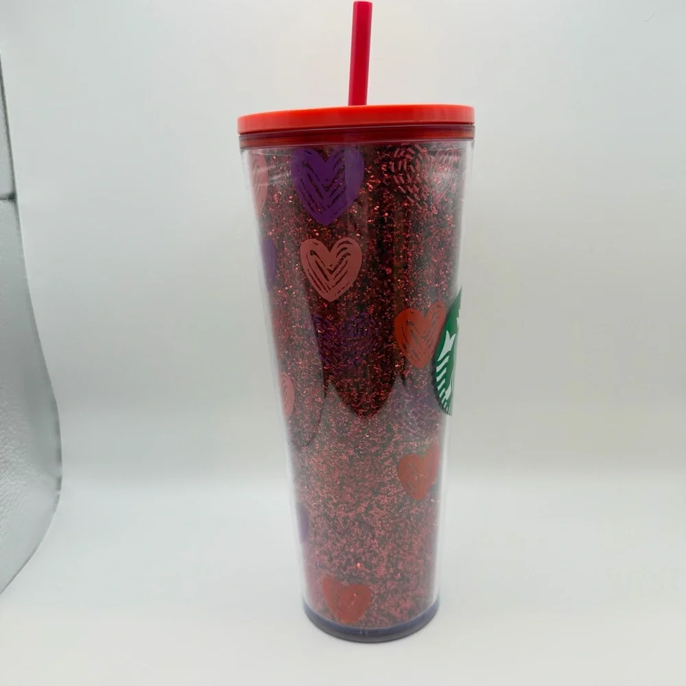 Starbucks Hearts Glitter Valentine’s Day Venti Cold Cup Tumbler Love Red Purple